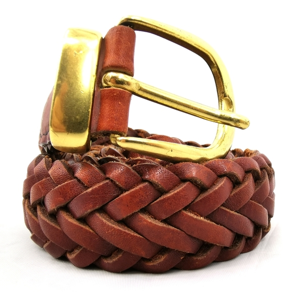 Unbranded Other - *SOLD* Unisex 36 Brown Leather Braided Belt Gold